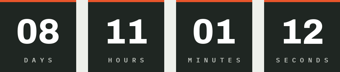 A countdown timer in an outdoor brand style counting down days, hours, minutes and seconds